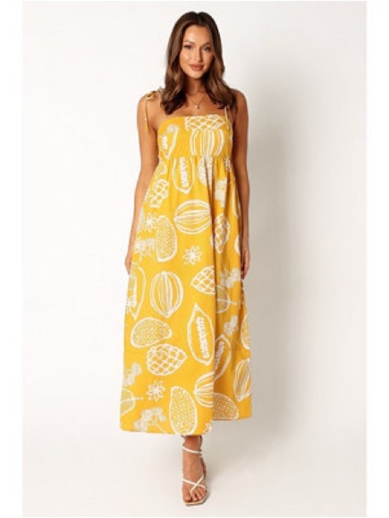 Petal & Pup Dresses & Skirts - Petal & Pup Mustard Yellow Sundress with White Botanical Print